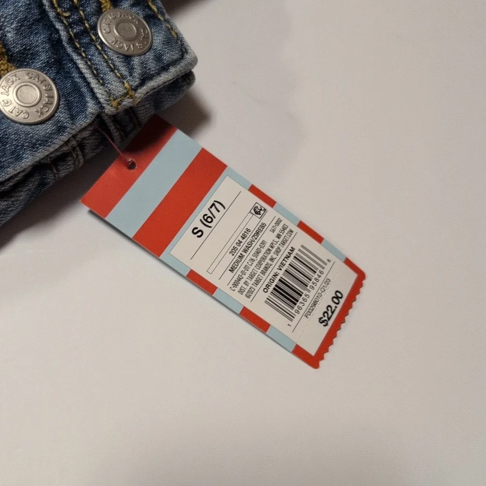 Girls' Destructed Jean Shortalls Cat & Jack Medium‎ Wash Size S 6/7 Distressed